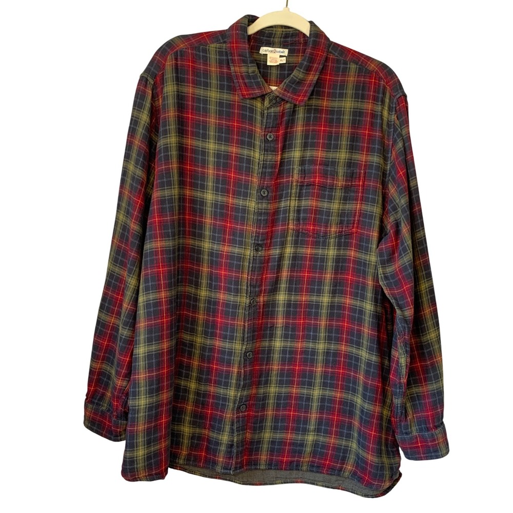 carbon2cobalt Mens Plaid Flannel Shirt Long Sleeve Button Up XLT Red Green